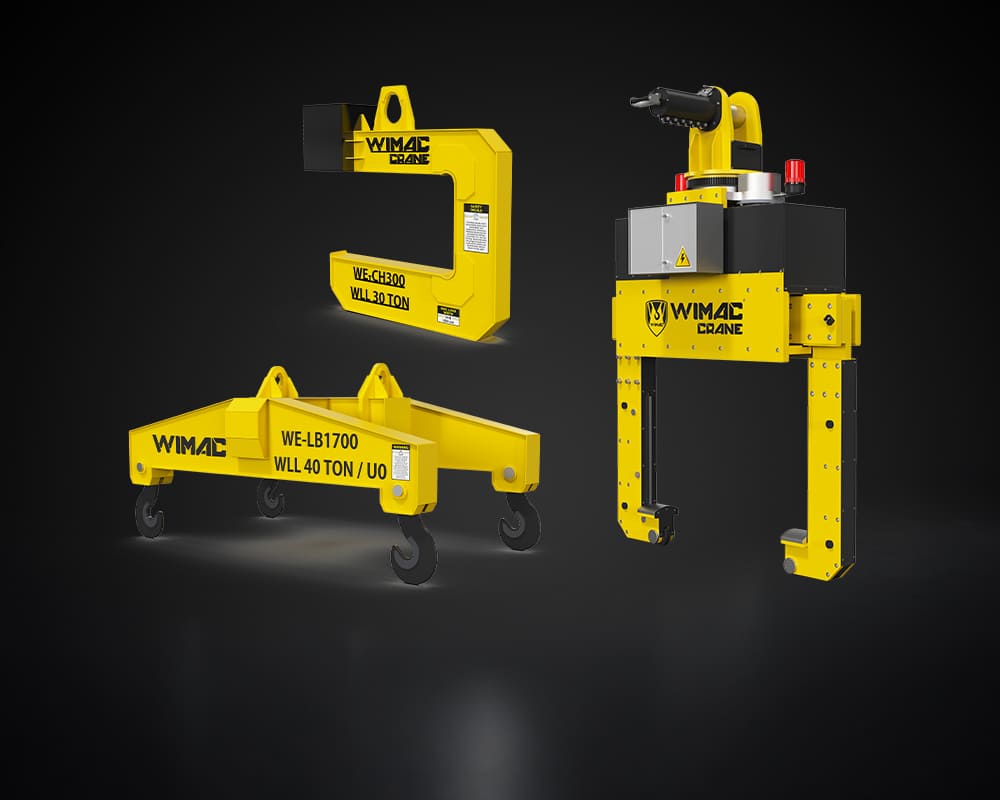 Load handling equipment — coil tongs, C-hooks, lifting beams, upenders and container loading attachments